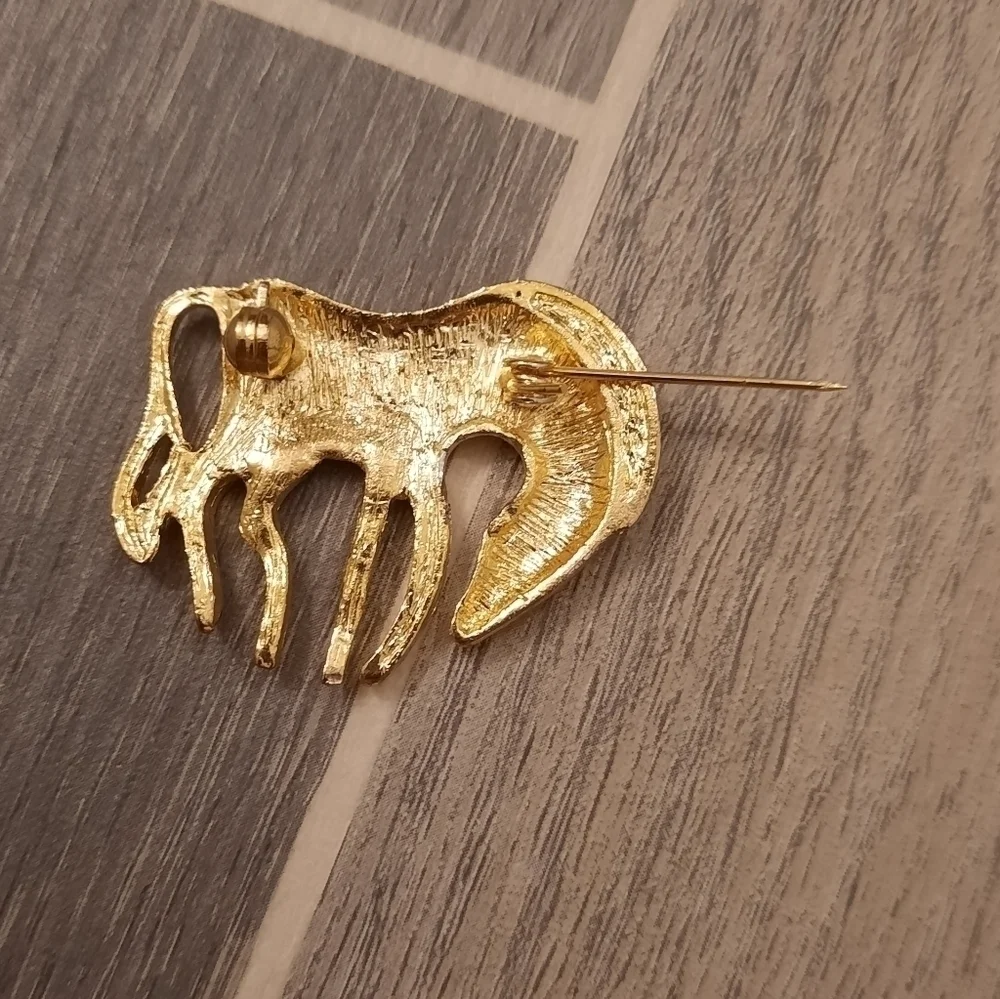 Vintage Gold Tone Art Deco Zebra Brooch